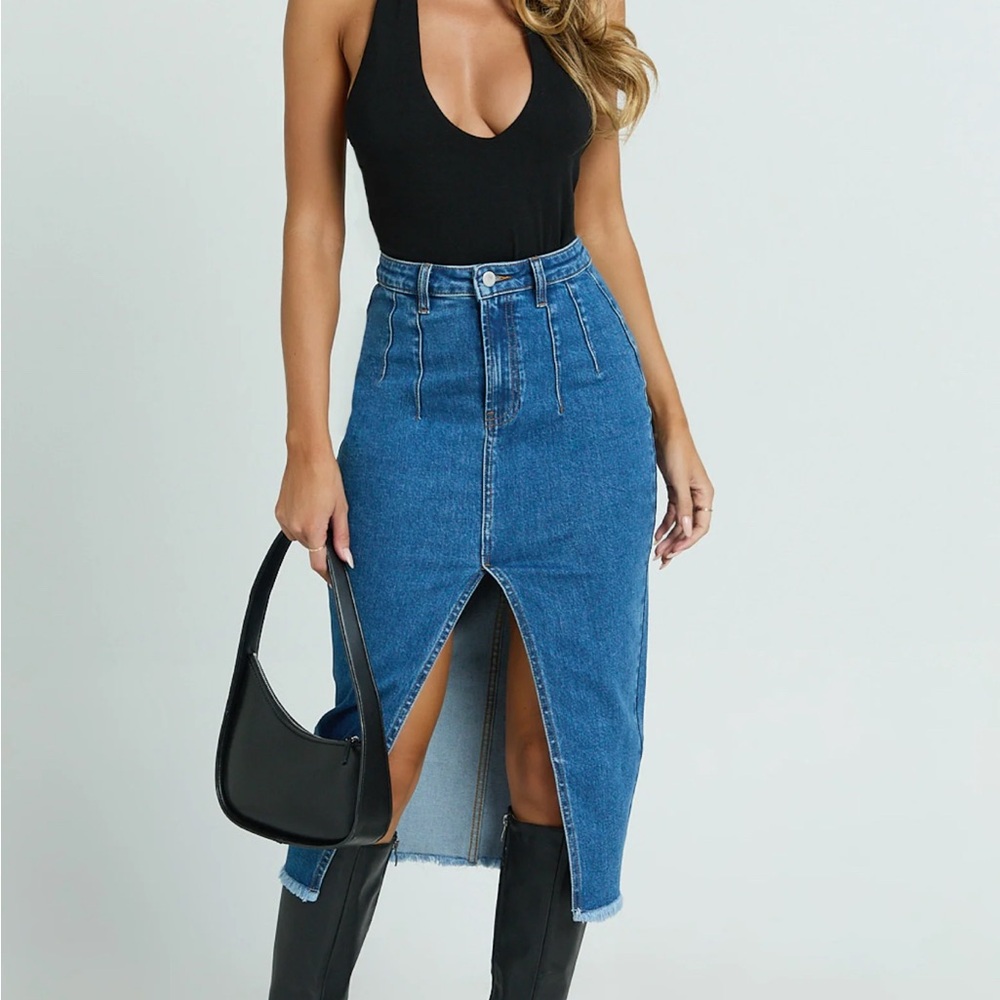 Showpo Blue Denim Pencil Skirt